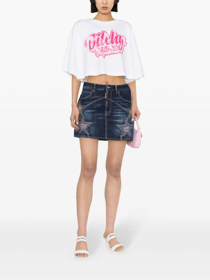 Star-Studded Denim Miniskirt