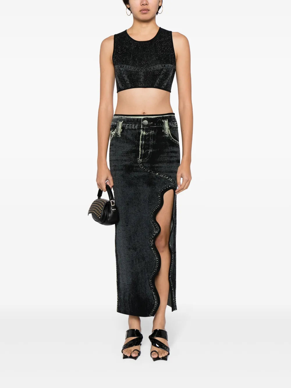 Lillian Denim-Print Crop Top