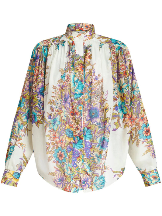 Floral-Print Cotton Blouse