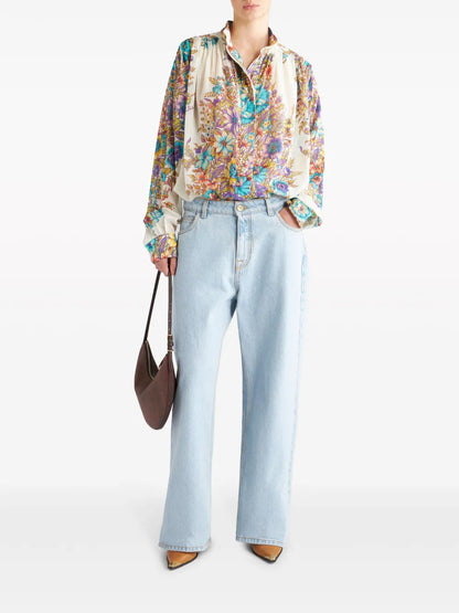 Floral-Print Cotton Blouse