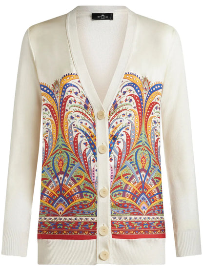 Graphic-Print Silk Cardigan