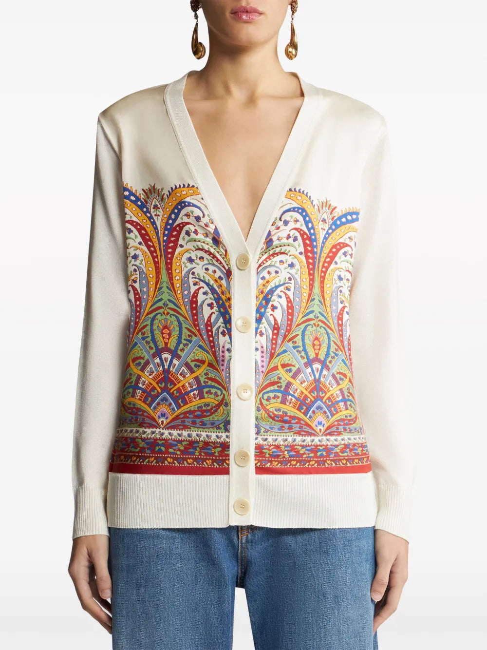 Graphic-Print Silk Cardigan