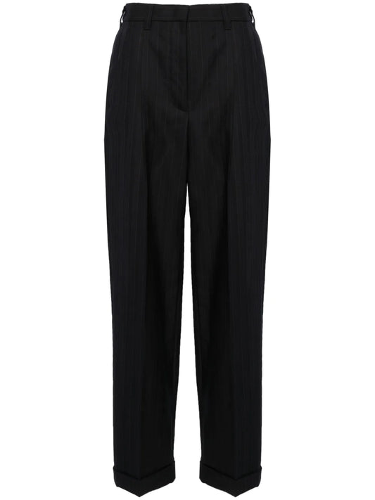 High-Waisted Pinstripe Tailored Trousers