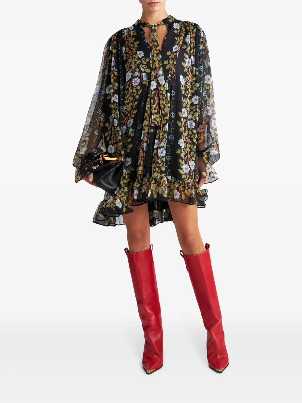 Floral-Print Silk Dress