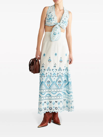 Floral-Embroidery Cotton Blend Top