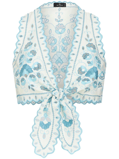 Floral-Embroidery Cotton Blend Top
