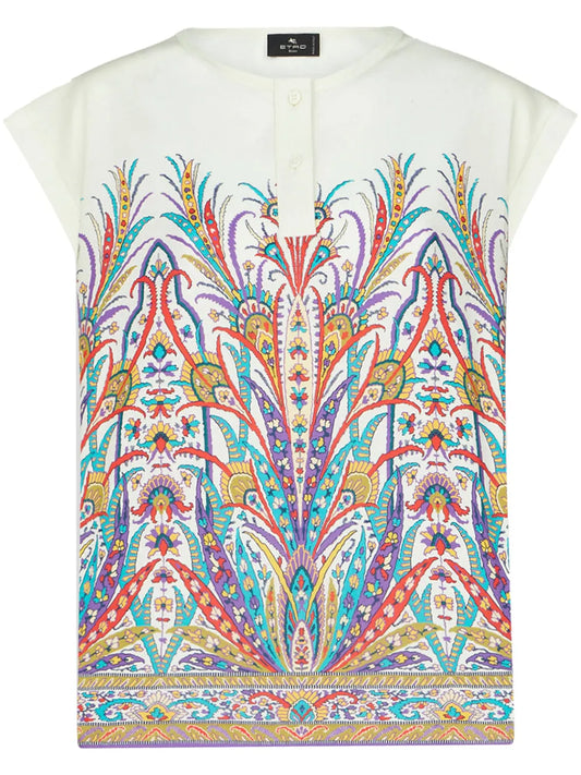 Graphic-Print Henley-Neck T-Shirt