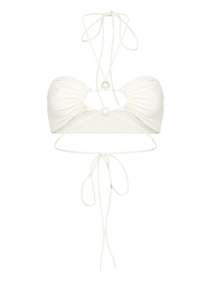 Pearl-Detail Bandeau Bikini Top