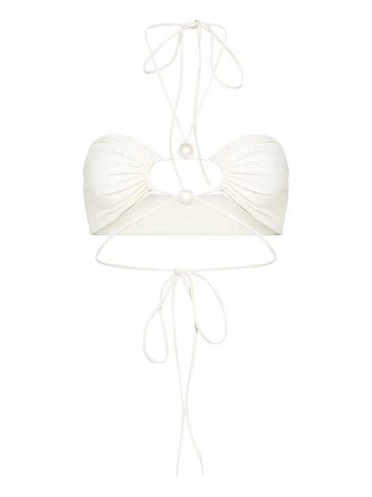 Pearl-Detail Bandeau Bikini Top