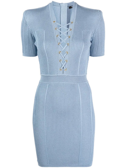 V-Neck Lace-Up Minidress