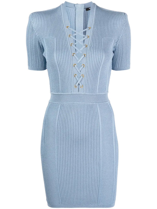 V-Neck Lace-Up Minidress