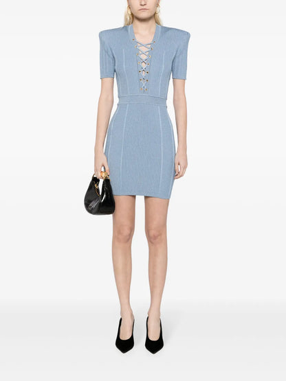 V-Neck Lace-Up Minidress