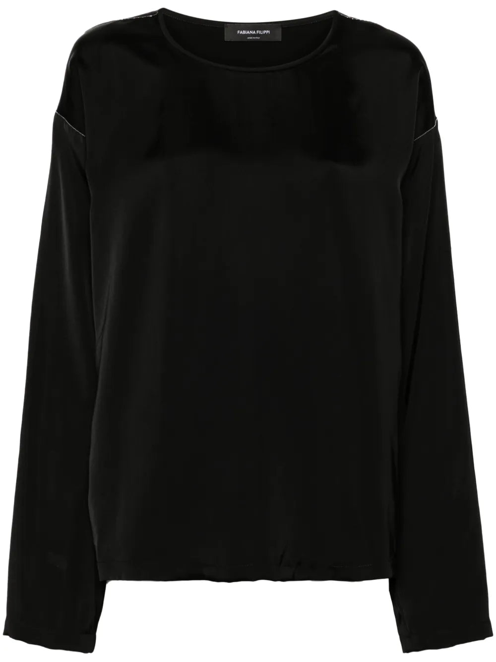 Beaded-Trim Crepe Top