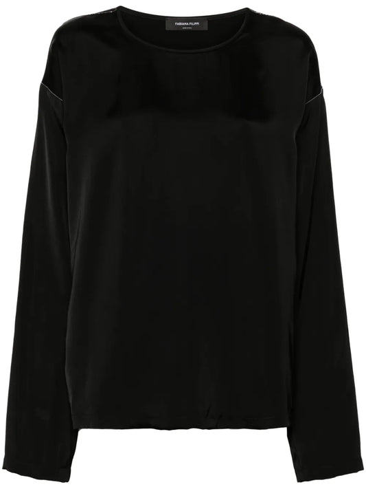 Beaded-Trim Crepe Top