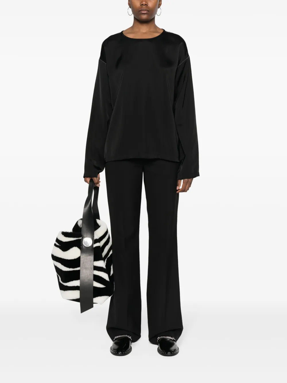 Beaded-Trim Crepe Top
