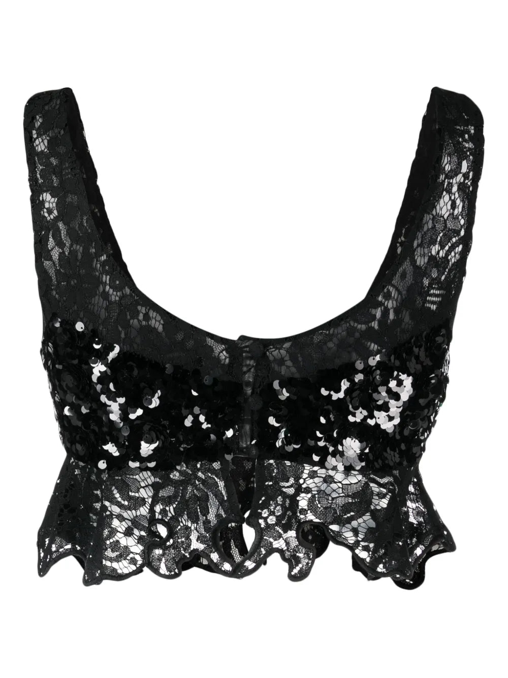 Floral-Lace Sequinned Tank Top