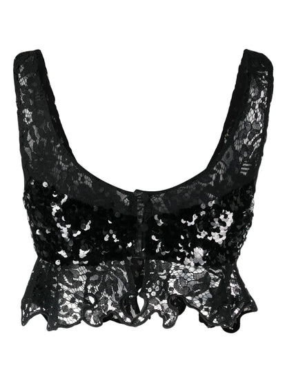 Floral-Lace Sequinned Tank Top