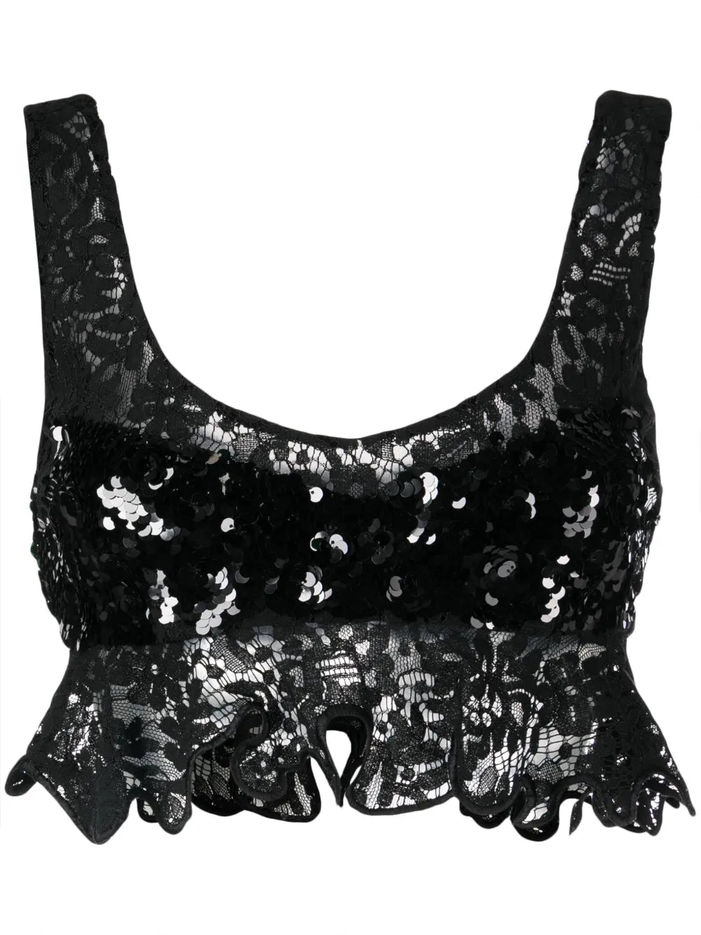 Floral-Lace Sequinned Tank Top