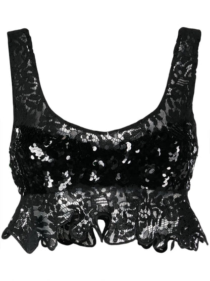 Floral-Lace Sequinned Tank Top