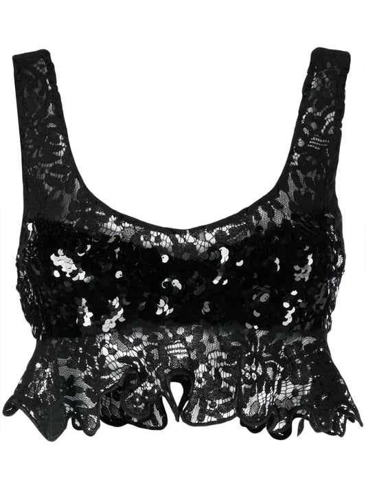 Floral-Lace Sequinned Tank Top