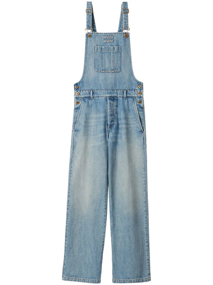 Appliqué-Logo Denim Overalls