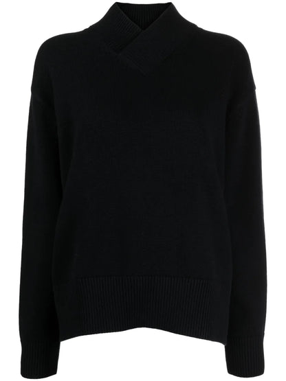 Crossover-Neck Knitted Jumper
