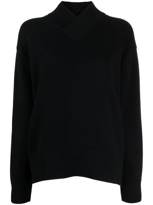 Crossover-Neck Knitted Jumper