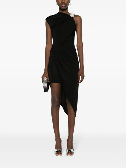 Satin Draped Midi Dress