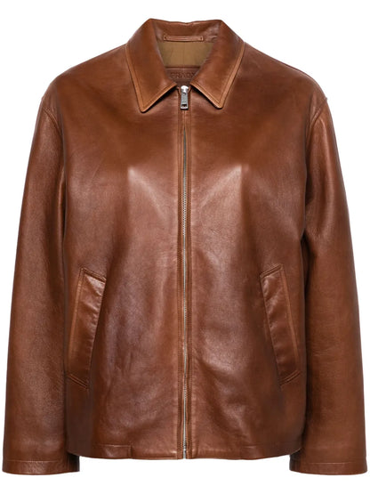 Triangle-Logo Leather Jacket