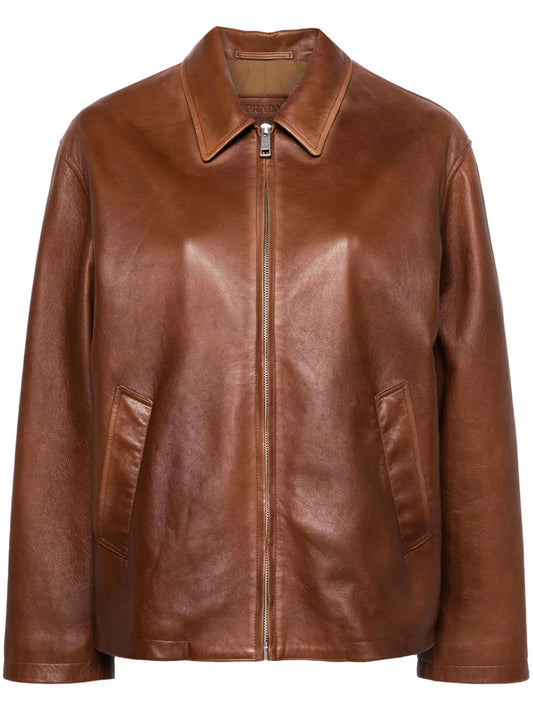 Triangle-Logo Leather Jacket
