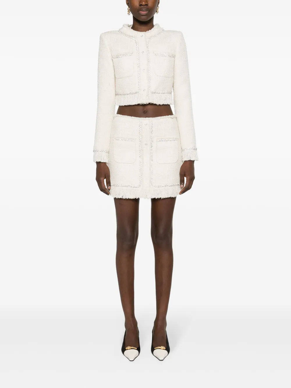 Crystal-Embellished Bouclé Mini Skirt