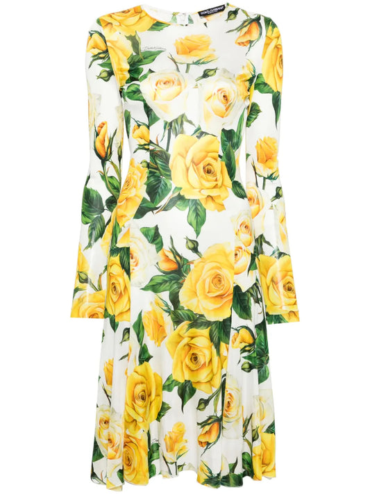 Floral-Print Flared Midi Dress