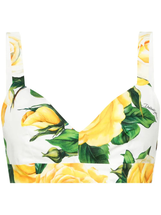 Rose-Print Cotton Crop Top