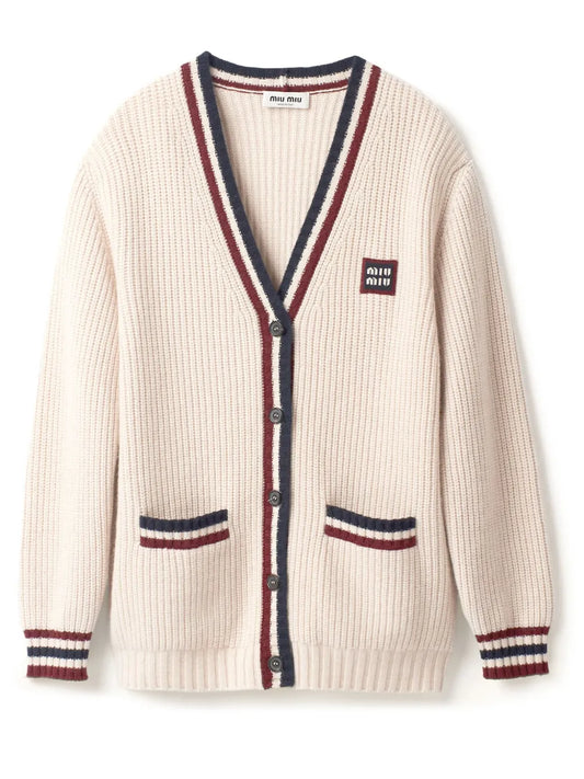 Stripe-Detail V-Neck Cardigan