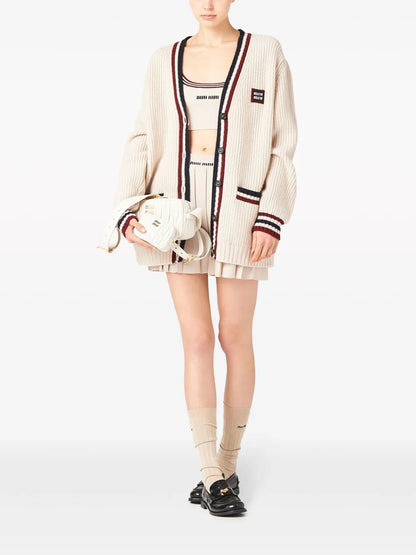 Stripe-Detail V-Neck Cardigan