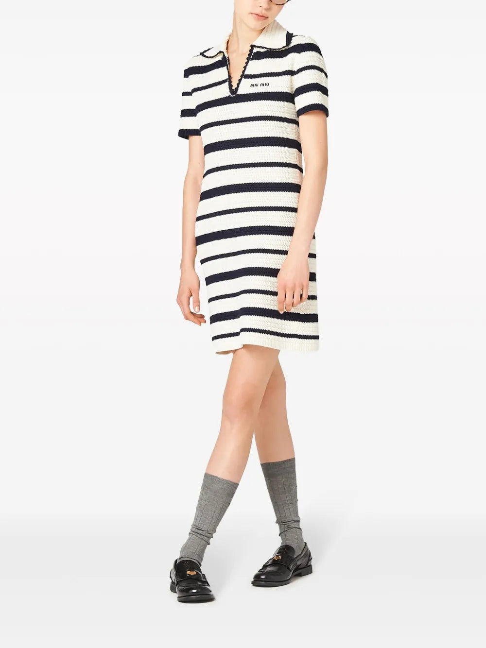 Stripe-Pattern Crochet Minidress