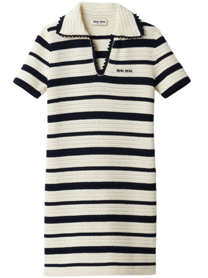 Stripe-Pattern Crochet Minidress