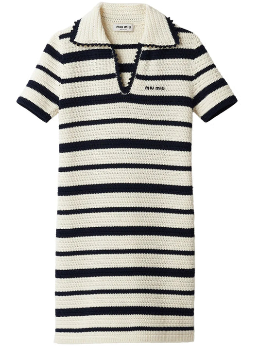 Stripe-Pattern Crochet Minidress