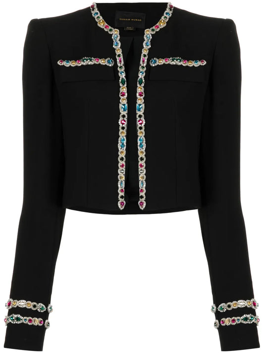 Crystal-Embellished Cady Cropped Jacket