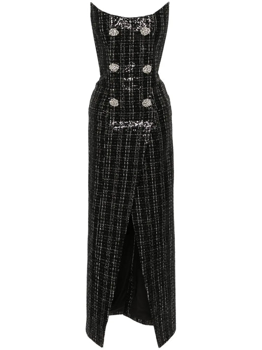 Sequinned Metallic Tweed Gown