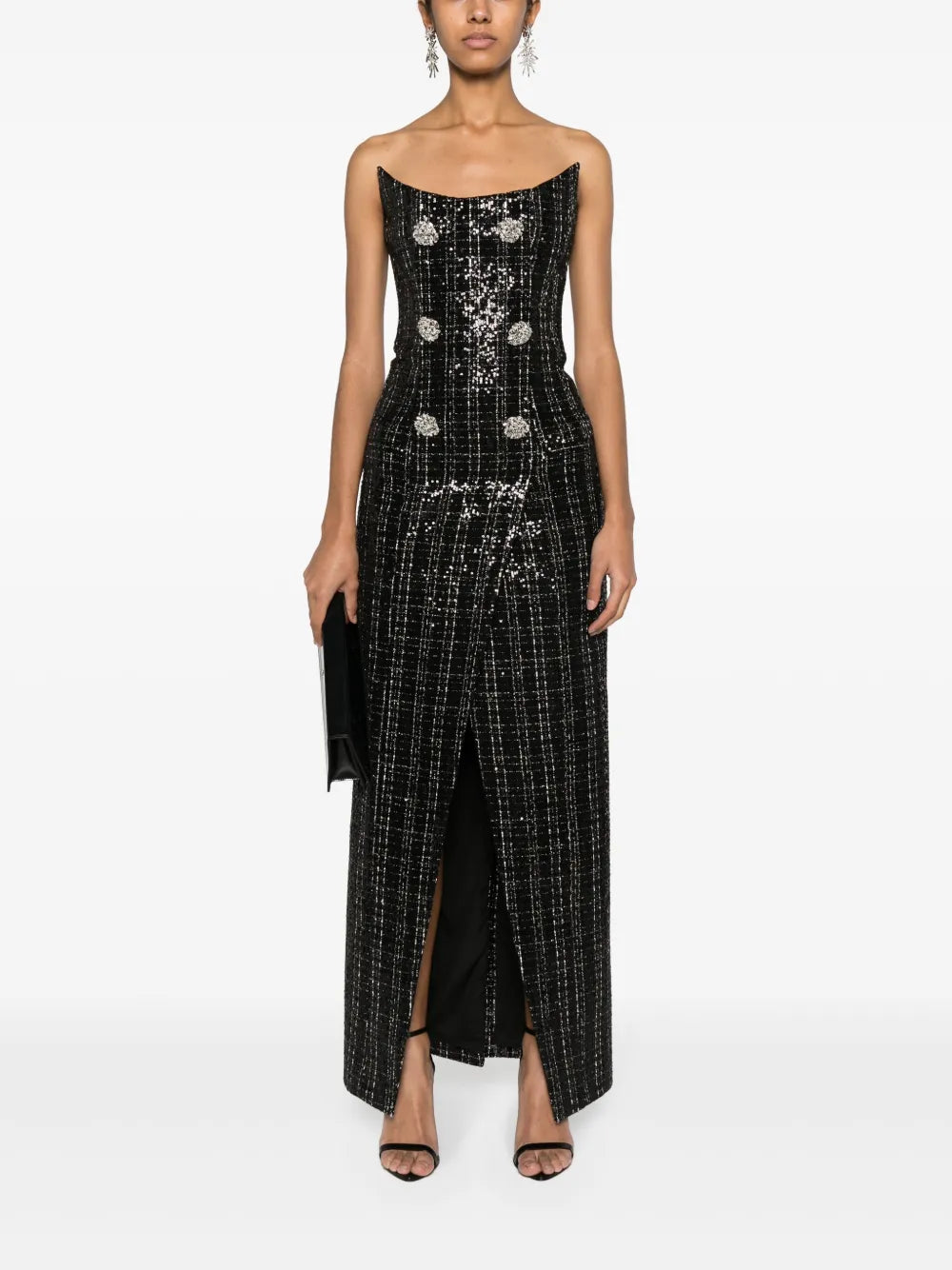 Sequinned Metallic Tweed Gown
