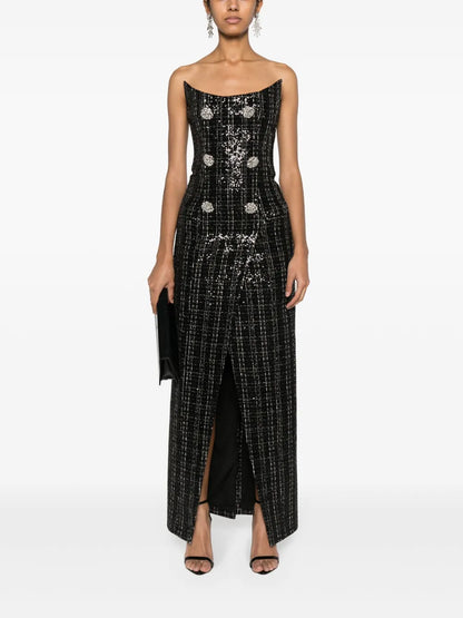 Sequinned Metallic Tweed Gown