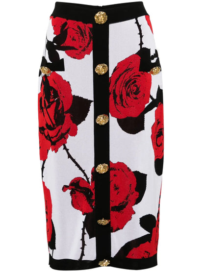 Floral-Jacquard Midi Skirt
