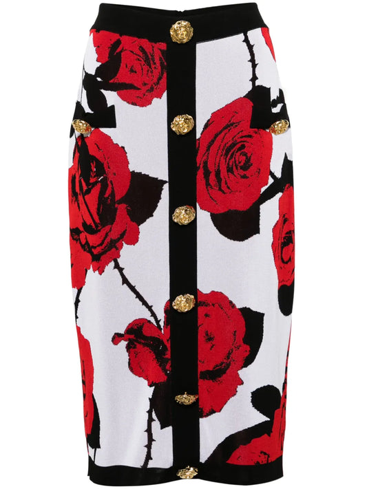 Floral-Jacquard Midi Skirt