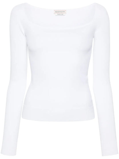 Square-Neck Fine-Knit Top