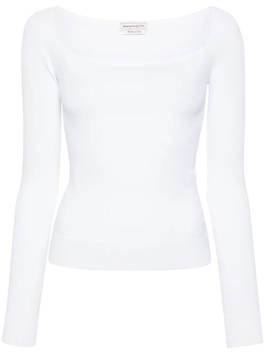 Square-Neck Fine-Knit Top