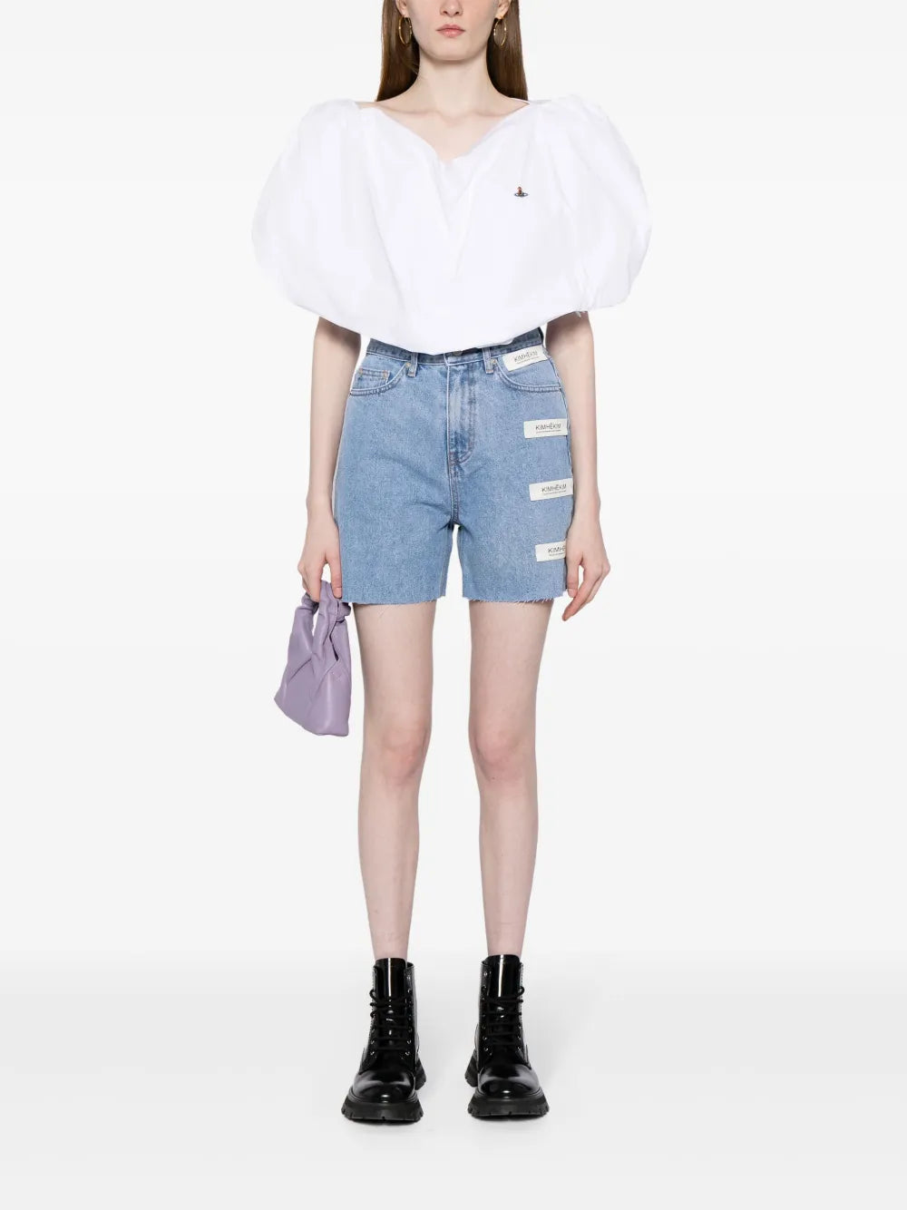 High-Rise Logo-Patches Denim Shorts