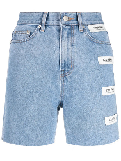 High-Rise Logo-Patches Denim Shorts
