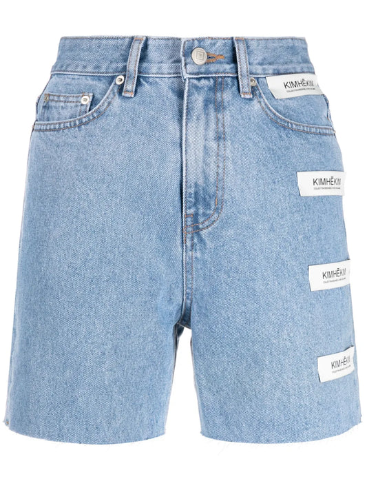 High-Rise Logo-Patches Denim Shorts