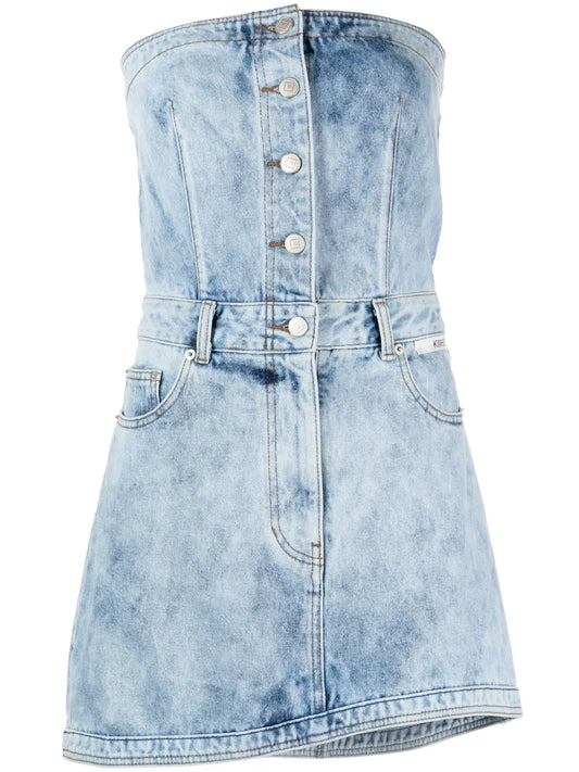 Acid-Wash Denim Minidress